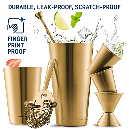 Bar Set Cocktail Shaker Set, Stainless Steel Mixology Bartender Kit, 16 Piece Cocktail Kit, Gold Cocktail Set, Bar Tools: 30oz Martini Shaker, Muddler, Bar Kit Cocktail Book, Jigger and Pourers - color: Gold, size: 16 Piece