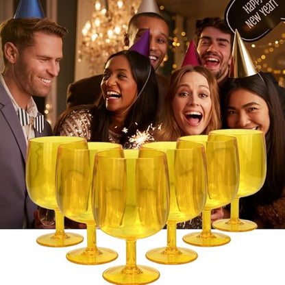Yalin Set of 6 Unbreakable 12 oz Acrylic Plastic Wine and Water Tumbler Stackable Goblets. (Yellow, 12 oz) - color: Yellow, size: 12 oz