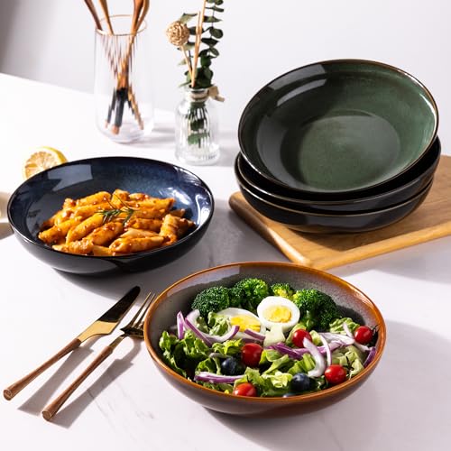 LERATIO Large Pasta Bowls,38oz Ceramic Pasta Bowls,9.0" Reactive Glaze Pasta Bowl Set of 6,Microwave & Dishwasher,Oven Safe,Wide Serving Bowls for Salad,Pasta,Fruit,Scratch Resistant-Colorful | Reactive Glaze Serving Bowls Set,Wide Bowl for Pasta,Salad,Fr