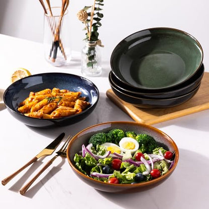 LERATIO Large Pasta Bowls,38oz Ceramic Pasta Bowls,9.0" Reactive Glaze Pasta Bowl Set of 6,Microwave & Dishwasher,Oven Safe,Wide Serving Bowls for Salad,Pasta,Fruit,Scratch Resistant-Colorful | Reactive Glaze Serving Bowls Set,Wide Bowl for Pasta,Salad,Fr