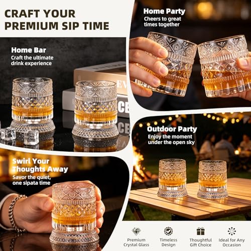 Luxury 360° Spinning Crystal Whiskey Glass Set Of 2, Rotating Old Fashioned Rocks Glasses & & 4 Color Lighting, Scotch & Bourbon, Cocktail Glasses for Bar, Party, Home, and Gift (Star Diamond) - color: Star Diamond