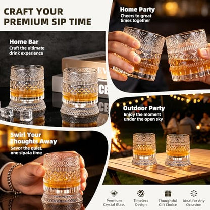 Luxury 360° Spinning Crystal Whiskey Glass Set Of 2, Rotating Old Fashioned Rocks Glasses & & 4 Color Lighting, Scotch & Bourbon, Cocktail Glasses for Bar, Party, Home, and Gift (Star Diamond) - color: Star Diamond