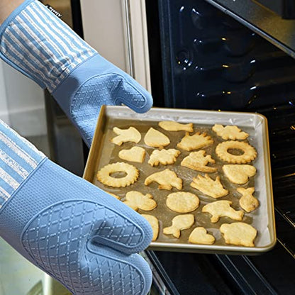 Alselo Silicone Oven Mitts Heat Resistant 932℉ with Waterproof & Non-Slip | Kitchen Mittens Set of 2,Extra Long Oven Gloves with Soft Cotton Terry Lining for Baking Cooking Barbecue (Blue,2) - color: Blue