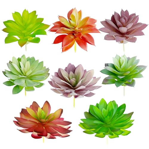 Woohome 8 PCS Fake Succulent, Artificial Succulents Assorted Faux Succulents Fake Succulents Picks for Decorative Garden Arrangement Decor - color: Color 4