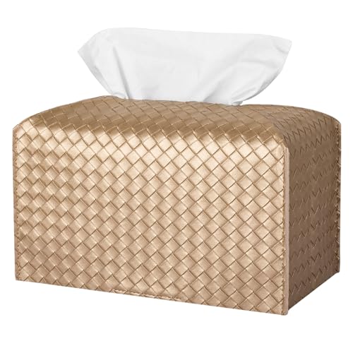 Tissue Box Cover Rectangle Leather Facial Paper Holder, Gold | PU Leather，Easy to Fill, Easy Clean, Decorative Cube Tissue Box Holder for Office, Bathroom,Kitchen, Living room, Guest room - color: Gold, size: rectangle