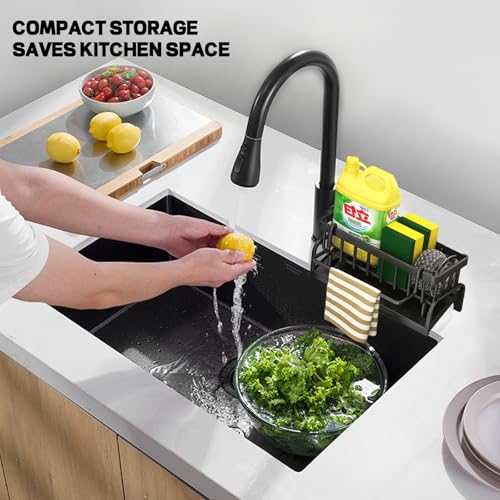 Sponge Holder for Kitchen Sink Organizer Caddy with Auto Drain Tray Plastic - color: Carbon Steel