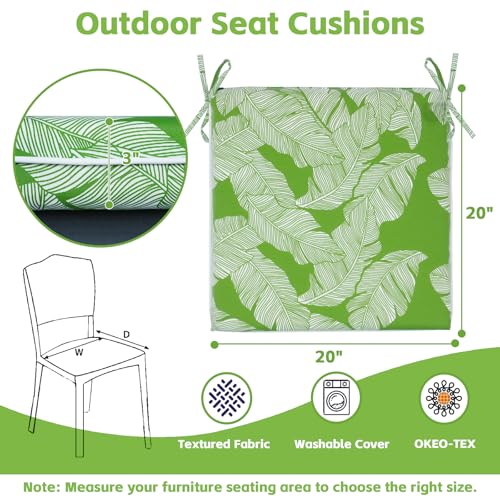 COZYVIDA Outdoor Dining Chair Cushion Set of 4, 20"x20" Square Seat Pads with Tie Straps and YKK Zippers, 35D High-Density Foam, Water-Resistant Fabric,UV-Resistant 1000+ Hrs - color: Print 036