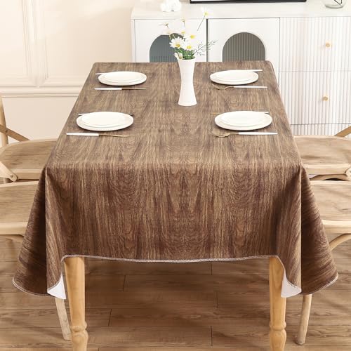 Heavy Duty Vinyl Tablecloth with Flannel Backing Waterproof Oil-Proof Plastic Table Cloth Stain-Resistant Wipeable Rectangle or Square Table Cover for Dining, Camping (Wood Grain, 52X70 Inch) - color: Wood Grain, size: 70" x 52" (Rectangular)