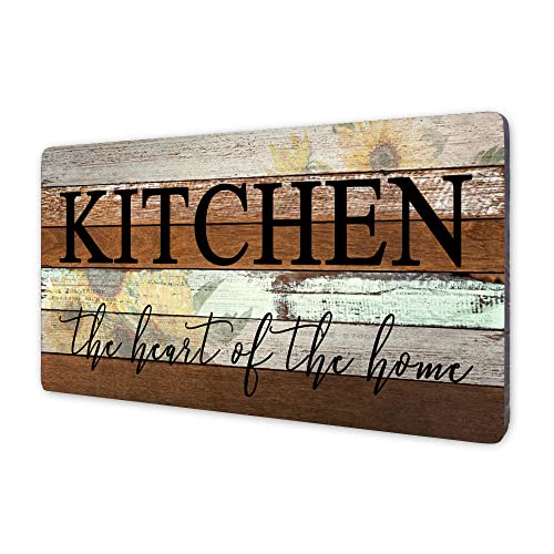 Farmhouse Kitchen Signs Wall Decor Funny Kitchen Wall Art-Kitchen is The Heart of The Home-Sunflower Themed Printed Large Wood Signs Kitchen Wall Decor Home Decorations 16" x 8"