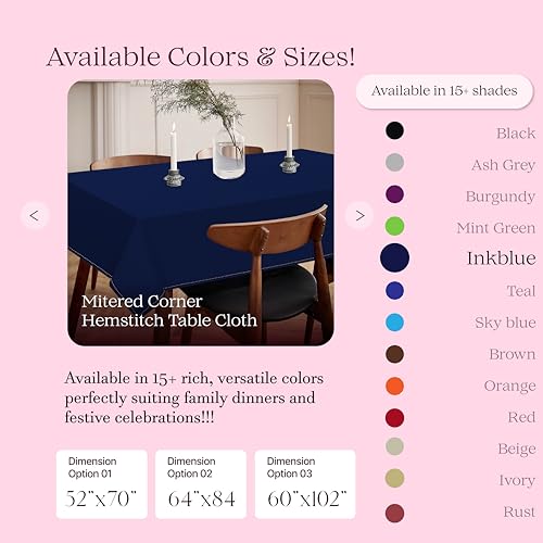 Indigo Blue 100% Cotton Tablecloth, Table Cover 52x70 Inch, Fits 4-6 Seats, Soft, Durable, Washable, Wrinkle Resistant, Rectangle Table Cloth for Dining, Birthdays, Summer Gatherings - color: Indigo Blue, size: 70" x 52" (Rectangular)
