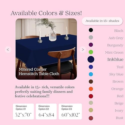 Indigo Blue 100% Cotton Tablecloth, Table Cover 52x70 Inch, Fits 4-6 Seats, Soft, Durable, Washable, Wrinkle Resistant, Rectangle Table Cloth for Dining, Birthdays, Summer Gatherings - color: Indigo Blue, size: 70" x 52" (Rectangular)