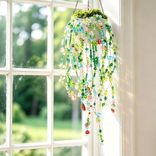 codree 5421 Pcs Beaded Plant Kit with Artificial Moss, Green Beads for Beaded Plants Making, Forever Plant Leaf Flower Green Glass Beads for Jewelry Making DIY Crafts Succulent Plants Lover - color: A Style