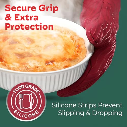 Silicone Oven Mitts - Red Set of 2-12.5" - Heat Resistant to 536 F / 280 C Kitchen Gloves - Professional Grade Protection Hot Cooking Baking - color: Red
