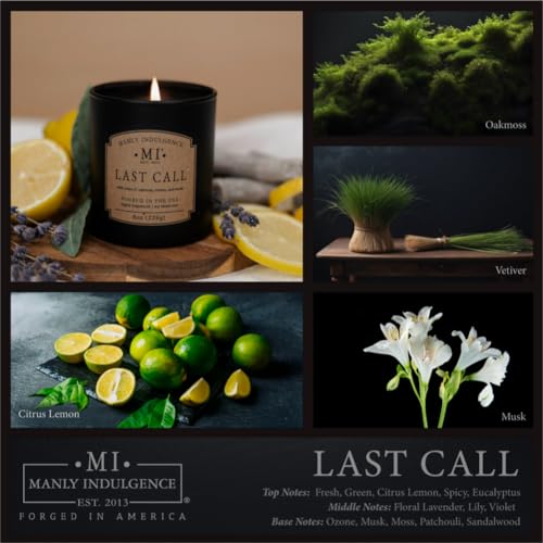 Manly Indulgence Last Call Scented Candles for Men, Premium Soy Blend Wax, 45H Burn, Candles for Home Scented, Gift-Ready Packaging - Made in The USA - size: 8 Oz - Premium Gift Box
