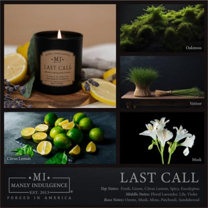 Manly Indulgence Last Call Scented Candles for Men, Premium Soy Blend Wax, 45H Burn, Candles for Home Scented, Gift-Ready Packaging - Made in The USA - size: 8 Oz - Premium Gift Box