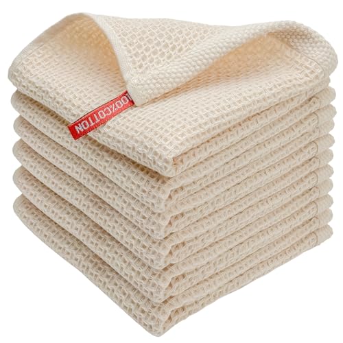 100% Cotton Waffle Weave Kitchen Towels, 6 Pack Dish Cloths for Washing Dishes, Ultra Soft Absorbent Dish Towels, Quick Drying Kitchen Rags, 12x12 Inches, Beige - color: Beige, size: 12 x 12 - 6 Pack