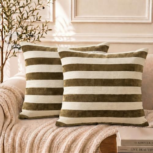 TEHALK Khaki Stripes Pillow Covers 20x20 Set of 2, Boho Throw Pillows Cover for Couch/Bed/Sofa/Living Room, Pillows Cover Decorative - color: Khaki, size: 20" x 20" (Pack of 2)