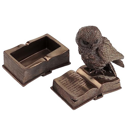 Veronese Design 7 1/8 Inch Owl Perched On Top of Books Cold Cast Resin Bronze Finish Trinket Stash Box