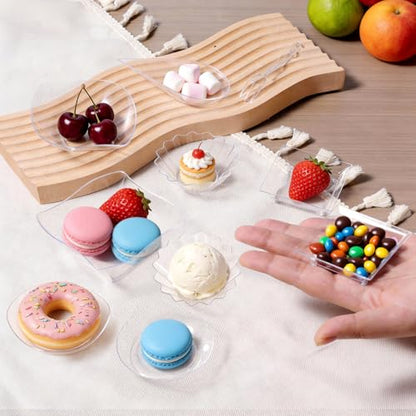 1200 Pcs Transparent Mini Disposable Appetizer Plates Set Include 6 Shaped Mini Dessert Plates, Fork-Spoon, Exquisite And Cute Party Desechables Para Postres For Dessert And Appetizers - color: Transparent