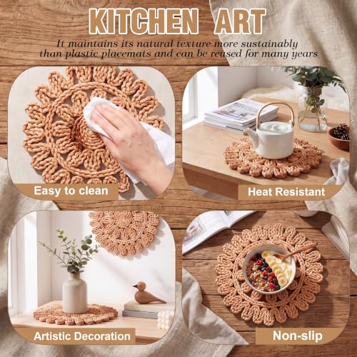 Set of 6 Ruffled Woven Corn Husk Placemats Boho Farmhouse Placemats for Daily Tabletop Decor Elegant Dining Wedding Christmas Thanksgiving Day Holiday Dinner Party Housewarming Gifts - style: Ruffled