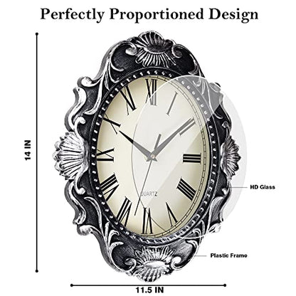AYRELY® 14 Inch Oval Rustic Wall Clock, Wall Clocks Battery Operated, Country Style Silent Non Ticking Clock, Decorative for Kitchen, Home, Living Room, Farmhouse, Bedrooms