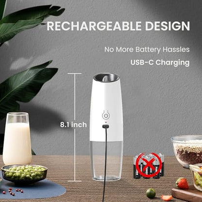 Rechargeable Gravity Salt Pepper Grinder Set, 2 Pack (Black+White) | Gravity Rechargeable Grinder With Led Light & Adjustable Coarseness, No Extra Batteries Needed For Kitchen Seasoning - color: Rechargeable/2pcs/Black+White