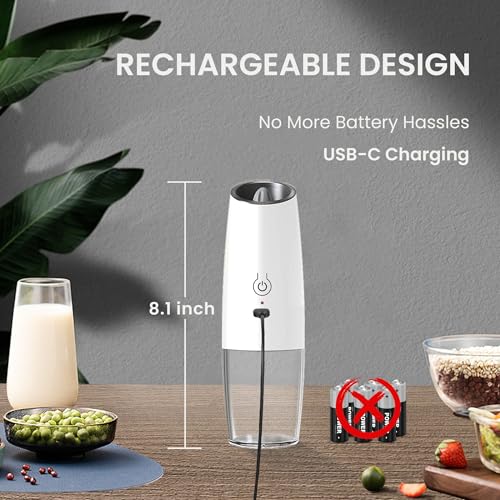 Rechargeable Gravity Salt Pepper Grinder Set, 2 Pack (White) | Gravity Rechargeable Grinder With Led Light & Adjustable Coarseness, No Extra Batteries Needed For Kitchen Seasoning - color: Rechargeable/2pcs/White