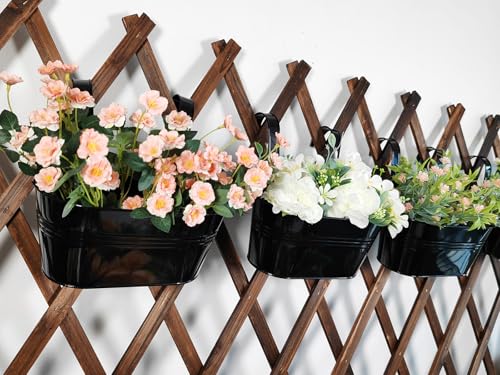 10" Metal Hanging Planter for Railing with Detachable Hooks, Black, 4 Pcs | Removable hook, Drainage hole, Rustproof, For flowers / herbs / succulents, veggies, For railings / fences / balconies - color: Black