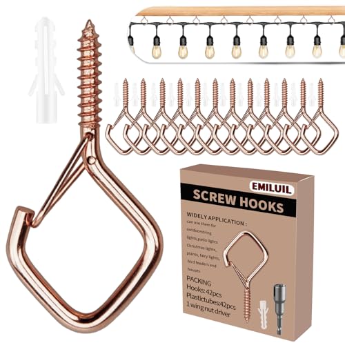 42 PCS Metal Rose Gold Eye Screw Hooks for Hanging Heavy Duty.Windproof Ceiling Hooks for Hanging Plants,Cup,Wind Chime,Bird Feeders,Christmas String Lights at Indoor&Outdoor 2.2 Inch - color: Rose Gold, size: 42Pcs