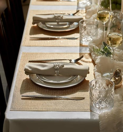 Leetaltree Woven Vinyl Placemats Set of 4, Gold Sequin | Waterproof & Washable Dining Table Mats for Wedding, Anniversary, Daily Use, Hand-Cut, Easy to Clean - color: 00- Gold Sequin, size: Set of 4