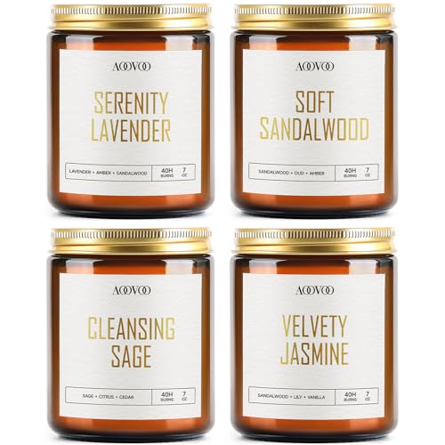AOOVOO Candle Set - 4PC Scented Candles, 28 oz Soy Candles, Soy Candle for Home Scented, Lavender/Sandalwood/Jasmine/Sage - style: Lavender/Sandalwood/Jasmine/Sage