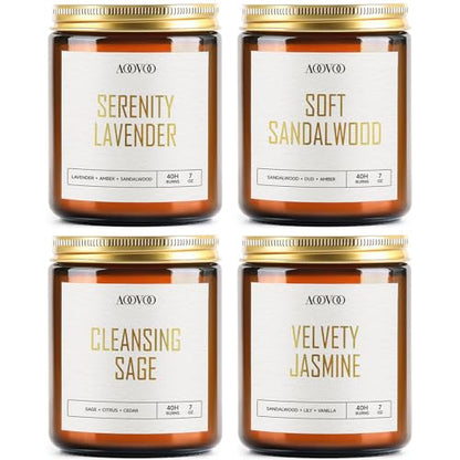 AOOVOO Candle Set - 4PC Scented Candles, 28 oz Soy Candles, Soy Candle for Home Scented, Lavender/Sandalwood/Jasmine/Sage - style: Lavender/Sandalwood/Jasmine/Sage
