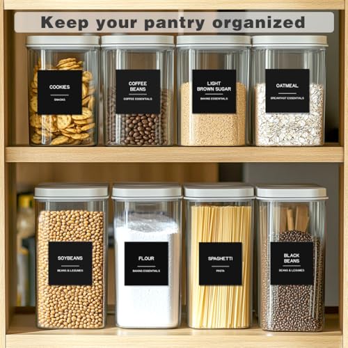 288 Pantry Labels for Food Containers, Black Preprinted Minimalist Waterproof Stickers for Organizing Storage Bins, Jars and Kitchen - style: Black Square Pantry Labels