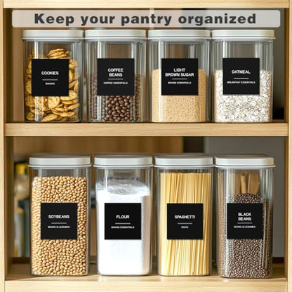 288 Pantry Labels for Food Containers, Black Preprinted Minimalist Waterproof Stickers for Organizing Storage Bins, Jars and Kitchen - style: Black Square Pantry Labels