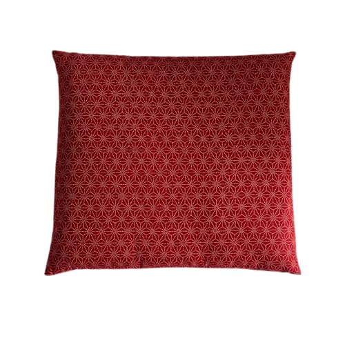 Zabuton Floor Pillow with Removable Cover - Traditional Japanese Decor | 90% Cotton, 10% Polyester Filling, Fluffy Floor Cushion for Couch, Living Room Seating or Meditation - color: Asa-no-ha Red