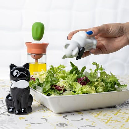 Fisura - Original salt and pepper shaker "cat". Salt and pepper set for the table in the shape of a cat. Set of ceramic salt and pepper shakers. 2 pieces. 1,97 x 3,54 - color: Cat