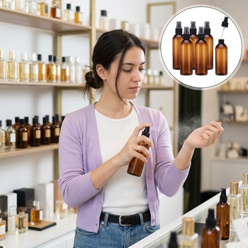 Fumusae 26 Pcs 8 oz Spray Bottles Fine Mist Cleaning Bottles, Amber Empty Plastic Travel Sprayer, Refillable Liquid Containers for Liquid Hair Oil Shampoo Lotion (8 oz,Amber)