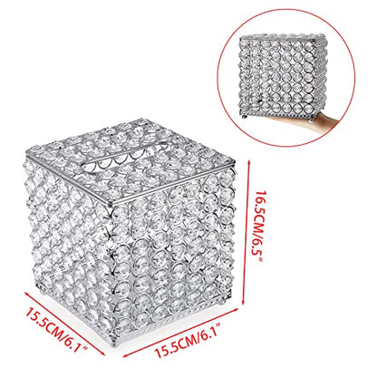 Sumnacon Crystal Square Tissue Box Cover - Decorative Tissue Box Holder, Sparkling Cube Tissue Holder for Bathroom Dresser Night Stand Table Car Store Office Home Decor, Silver