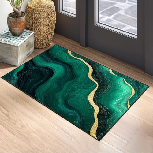 Green Marble Area Rug 2x3 ft Entry Rug Washable Boho Rugs Non Slip Low Pile Floral Door Mat Small Carpet for Bedroom, Bedside, Kids Room, Office, Dining Room - color: Green Marble, size: 2' x 3' (Rectangular)