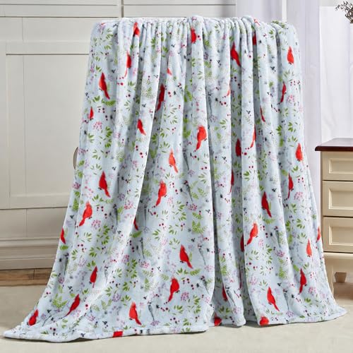 Elegant Comfort Luxury Velvet Super Soft Christmas Prints Fleece Blanket-Holiday Theme Home Décor Fuzzy Warm and Cozy Throws for Winter Bedding, Couch and Gift, 50 x 60 inch, Cardinal - color: Cardinal, size: 50 in x 60 in