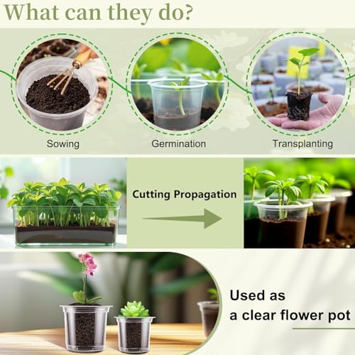 SupKing Clear Nursery Pots 6/5/4 Inch Plastic Seed Starter,12 Pack Plastic Pots for Plants with Drainage Holes for Transplanting Succulents Cuttings Come with 15 Seedlings Labels - size: 4/5/6 Inch