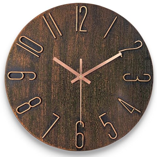AIRUIFU Wall Clock 12 Inch Non-Ticking Silent Battery Operated Round Wall Clock Modern Simple Style Decor Clock for Home/Office/School/Kitchen/Bedroom/Living Room (Brown) - color: Brown