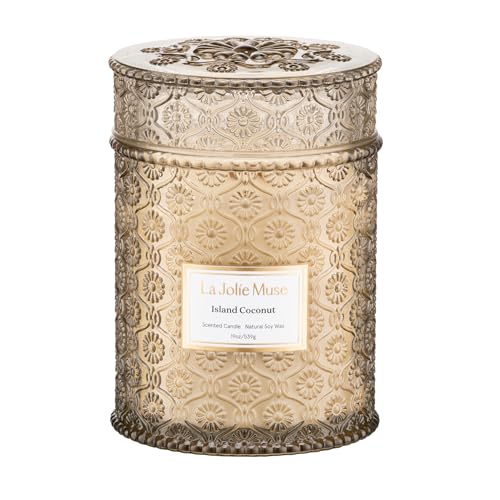 LA JOLIE MUSE Island Coconut Vanilla Scented Candles for Home,19 oz Soy Wax | Large Jar Luxury Candles, Clean Non Toxic, Gift for Women & Men, Decorative Gourmand Summer Candle, Tropical Candle,Wood Wick - color: Island Coconut, size: 19 oz