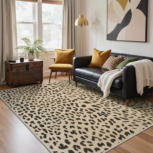 Leopard Print Rugs 6x9 Washable Area Carpet for Bedroom Living Room | Cheetah Animal, Beige Brown, Dining Room Dorm Playroom, Soft Morden Cool Carpet Throw Thin Low Pile Foldable, Water Repellent - color: Leopard / Beige and Brown, size: 6' x 9' (Rectangu