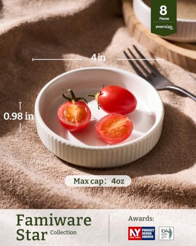 famiware Ceramic Soy Sauce Dish, 4oz Dipping Bowls Set of 8, Matte White | Individual Dip Sauce Cups/Dishes/Plates, Small Serving Bowls for Side Dishes, Condiments, Sushi, Appetizers, Reactive Glaze - color: Matte White, size: 8pcs