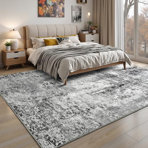 Living Room Area Rug 7x10 Rugs Modern Machine Washable Rug Non Slip Low Pile Large Abstract Rug for Living Room, Bedroom, Farmhouse, Dining Room, Black&Grey - color: Dark Grey, size: 7' x 10' (Rectangular)