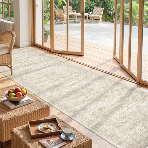 2'6 x 10' Runner Rug Non Slip,Washable Kitchen Rugs,Beige | 10 ft Runner Rug for Hallway,Entryway,Bedroom,Bathroom,Living Room,Thin,Soft, Long Rug,Stain Resistant Indoor Carpet - color: Beige/Ivory, size: 2'6" x 10' (Runner)
