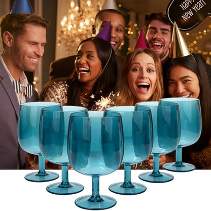 Yalin Set of 6 Unbreakable 12 oz Acrylic Plastic Wine and Water Tumbler Stackable Goblets. (Cyan, 12 oz) - color: Cyan, size: 12 oz
