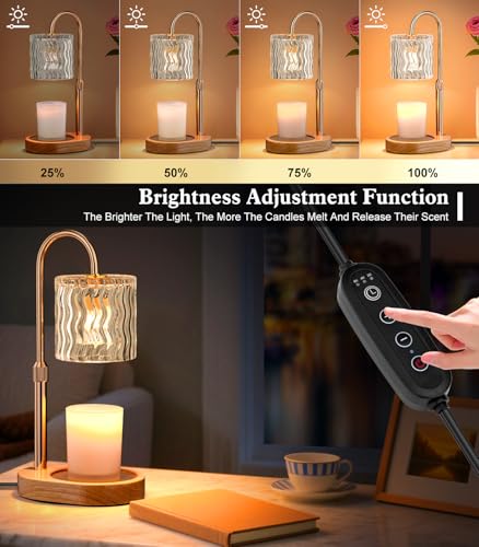Candle Warmer Lamp Electric: Dimmable Timer Candles Warming Lamps - Height Adjustable Burner Jar - No Flame Scented Melts Wax - All Candle Jars Table Light Home Decor
