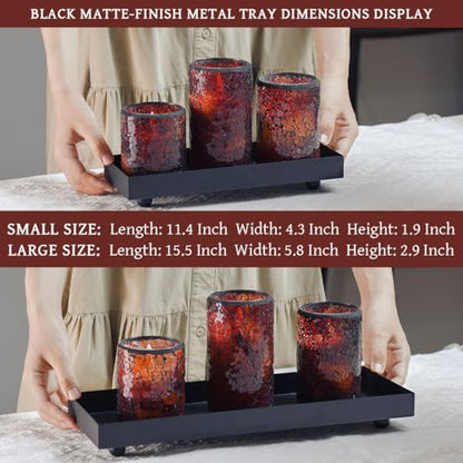 11.4"x4.3" Matte Black Rectangular Metal Tray, Candle & Jewelry Organizer | Rust-Resistant Iron, Powder Coating, Smooth Polished Edges, Elevated Ball Feet, Industrial Modern, Bathroom & Toilet Tank - size: Small